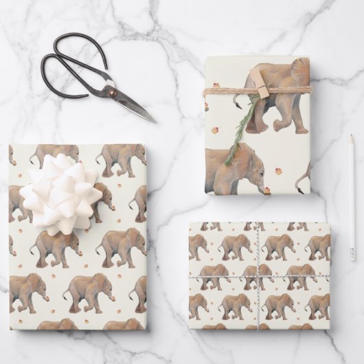 Feuille De Papier Cadeau Baby Elephant with cupcakes Tissue Gift Wrap (Recto)