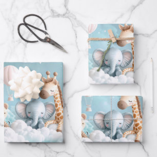 Feuille De Papier Cadeau Baby Giraffe avec tous ses amis