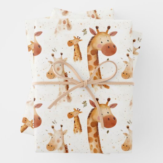 Feuille De Papier Cadeau Baby Giraffes (En situation)
