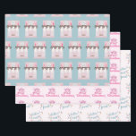 Feuille De Papier Cadeau Baby Girl First Christmas<br><div class="desc">Ces papiers d’emballage présentent des dessins amusants et des citations pour le premier Noël du bébé. Le premier drap comprend une cheminée festive avec des bas, des brosses à bouteilles roses et des boules de disco. Le deuxième dit "mon premier Noël" et le troisième dit "mieux vaut ne pas pout"....</div>