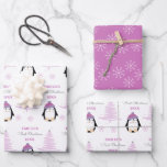 Feuille De Papier Cadeau Baby Girls First Christmas Winter Penguin rose<br><div class="desc">Faites leur tout premier Noël spécial avec du papier d'emballage personnalisé avec un manchot d'hiver,  un arbre et des flocons de neige. Mettez facilement à jour le nom et l'année et assurez-vous de consulter ma collection pour plus de choix.</div>