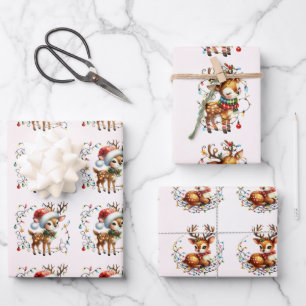 Feuille De Papier Cadeau Baby Reindeer Tangled Lights Christmas Kids