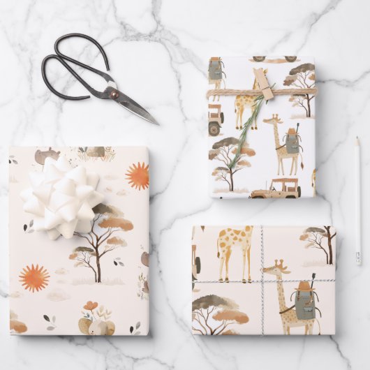 Feuille De Papier Cadeau Baby shower animalier sauvage (Recto)