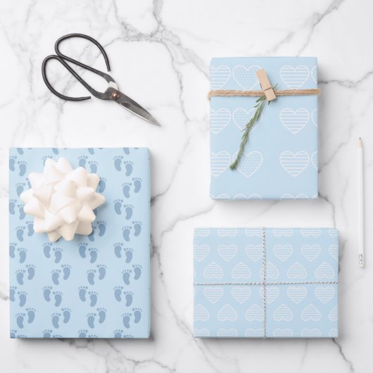 Feuille De Papier Cadeau Baby shower bleu doux (Recto)