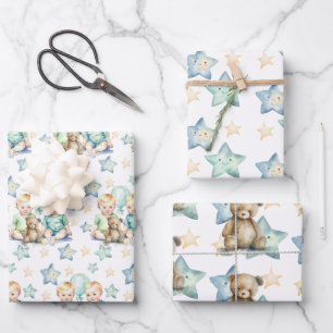 Feuille De Papier Cadeau Baby shower Blue Green Twin Baby Boys ou Nouveau b