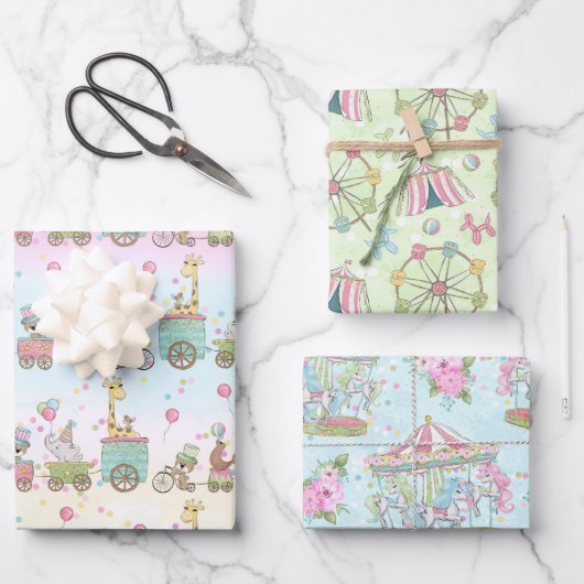 Feuille De Papier Cadeau Baby shower Circus (Recto)