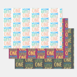 Feuille De Papier Cadeau Baby shower coloré "Welcome Little One"