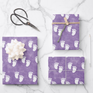 Feuille De Papier Cadeau Baby shower d'aquarelle violet Motif d'empreinte