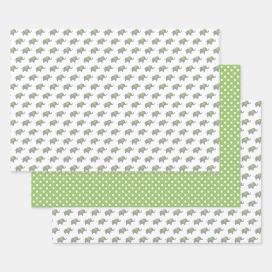 Feuille De Papier Cadeau Baby shower d'éléphant vert et blanc (Lot)