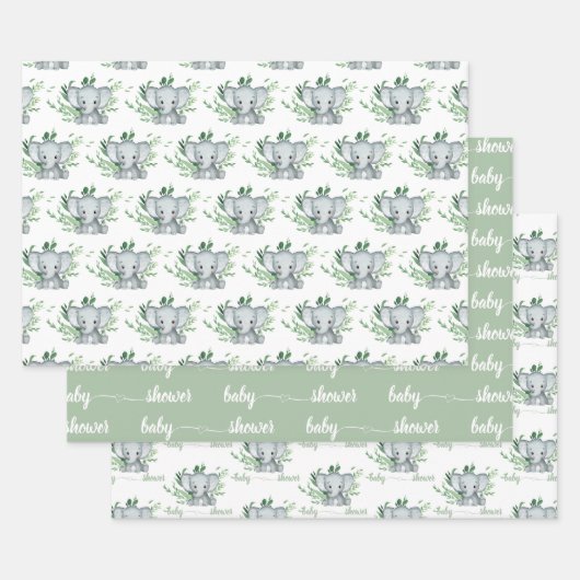 Feuille De Papier Cadeau Baby shower Eléphant Vert Vert Vert Blanc Blanc Ve (Lot)