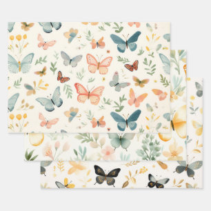 Feuille De Papier Cadeau Baby Shower Fleur Papillon Aquarelle
