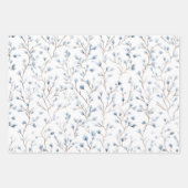 Feuille De Papier Cadeau Baby Shower Fleurs Blanches Bleues (Devant 3)