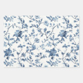 Feuille De Papier Cadeau Baby Shower Fleurs Blanches Bleues (Devant 2)
