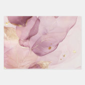 Feuille De Papier Cadeau Baby Shower Oiseaux Rose Foncé Doré (Devant 2)