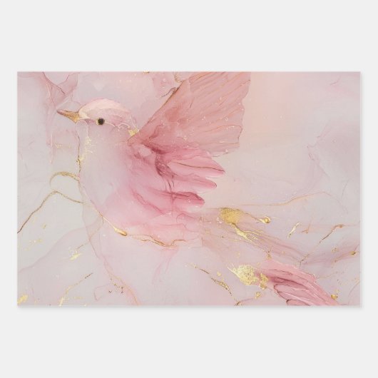 Feuille De Papier Cadeau Baby Shower Oiseaux Rose Gold (Devant)