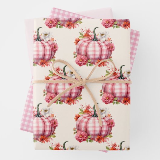 Feuille De Papier Cadeau Baby shower Plaid Rose citrouille (En situation)