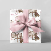 Feuille De Papier Cadeau Baby shower rose C'est une fille Teddy Bear