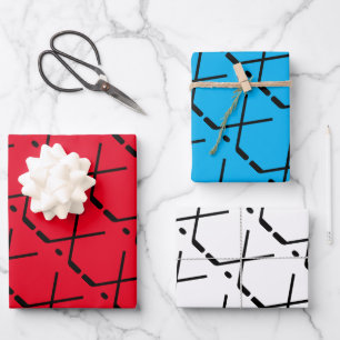 Feuille De Papier Cadeau Baguettes et rondelles de hockey sur glace croisée