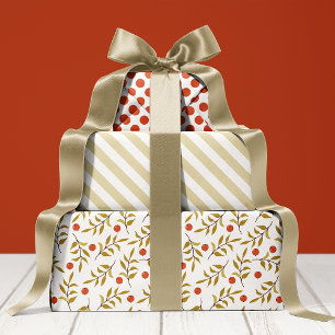 Feuille De Papier Cadeau Baies botaniques à l'aquarelle pour les fêtes