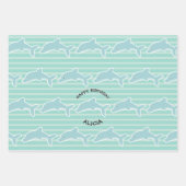 Feuille De Papier Cadeau Baignade Dauphin Joyeux Anniversaire Stripes (Devant)