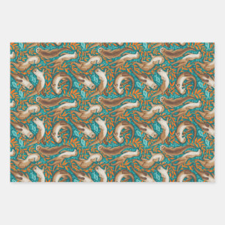 Feuille De Papier Cadeau Baignade douce en Gouache Turquoise et orange