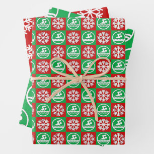 Feuille De Papier Cadeau Baignade et plongée en rouge et vert Noël