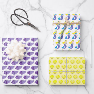 Feuille De Papier Cadeau Baignade Sirène Girl Plage Océan Coques de mer