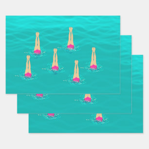 Feuille De Papier Cadeau Baigneurs Artistiques Nageant Sous L'Eau