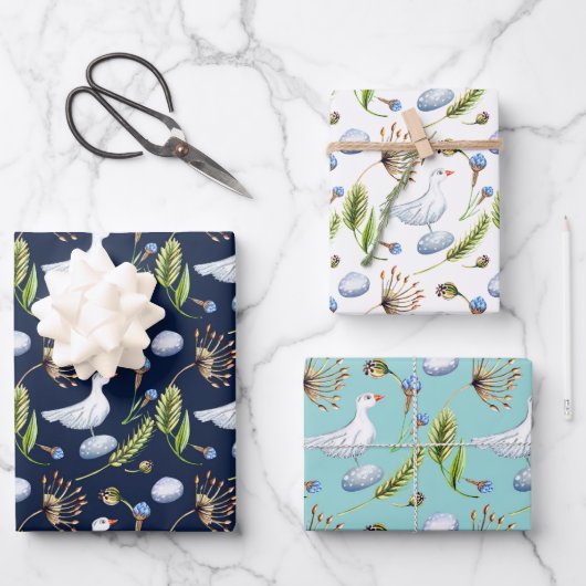 Feuille De Papier Cadeau Baigneuse de printemps oiseau et bleuet pour un ma (Recto)