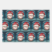 Feuille De Papier Cadeau Bal de baseball Rouge Père Noël (Devant 3)