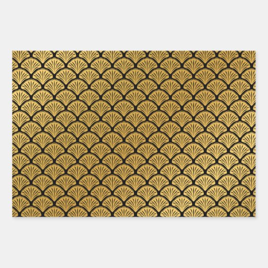 Feuille De Papier Cadeau Balances de sirène Art déco - Noir & Or (Devant)