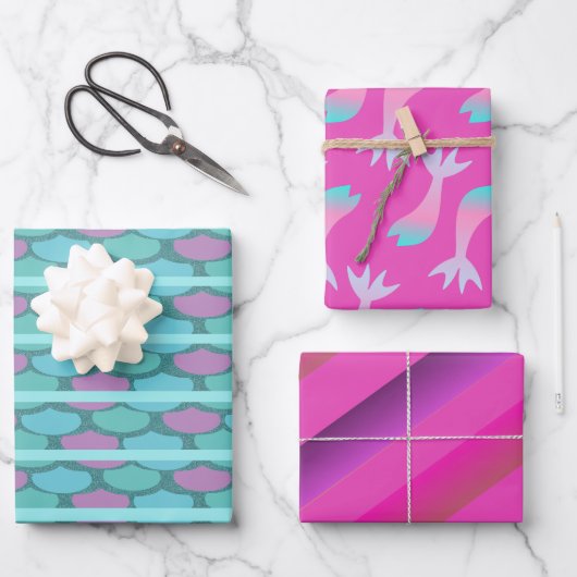 Feuille De Papier Cadeau Balances de sirène rose pâle (Recto)