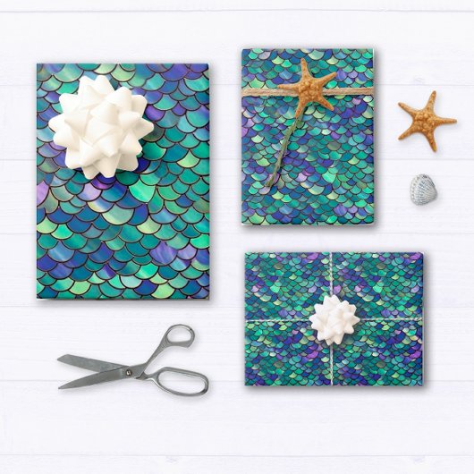 Feuille De Papier Cadeau Balances de sirènes violettes et vertes