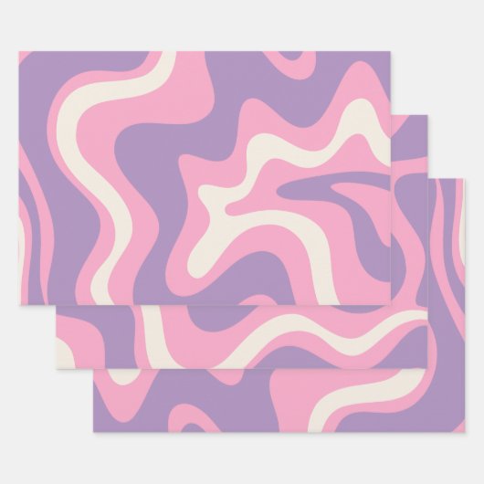 Feuille De Papier Cadeau Balayage liquide rétro Super rose violet Abstrait (Lot)