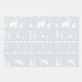 Feuille De Papier Cadeau Balayage nordique Animaux d'hiver bleu vert (Devant 3)