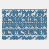Feuille De Papier Cadeau Balayage nordique Silver Winter Animaux Tons Bleus (Devant 2)