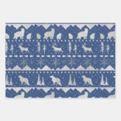Feuille De Papier Cadeau Balayage nordique Silver Winter Animaux Tons Bleus (Devant 3)