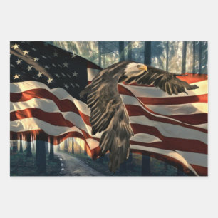 Feuille De Papier Cadeau Bald Eagle Drapeau américain Country Road