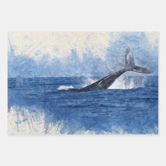 Feuille De Papier Cadeau Baleine à eau bleue (Devant)