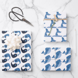 Feuille De Papier Cadeau Baleine bleue mignonne