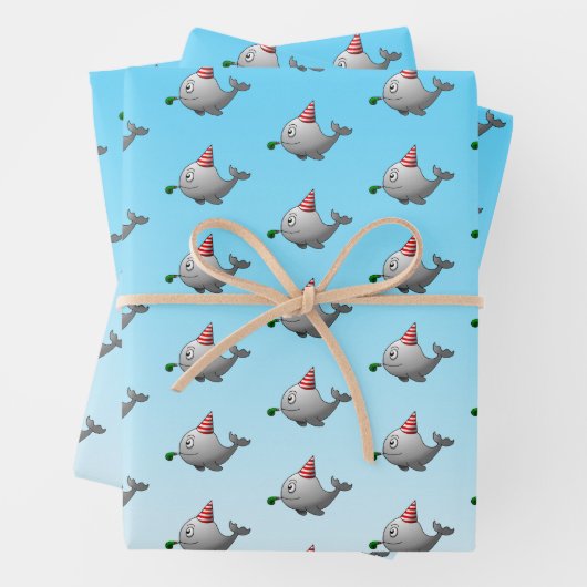 Feuille De Papier Cadeau Baleine de fête (En situation)