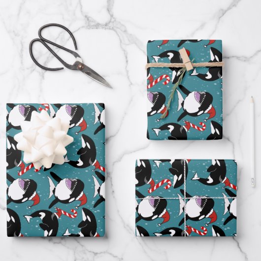 Feuille De Papier Cadeau Baleine tueuse Orca Christmas (Recto)