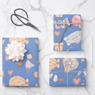 Feuille De Papier Cadeau Balle à air chaud de Whimsical, mignon oiseau de c