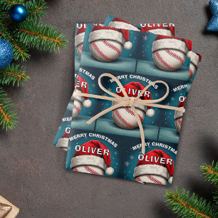 Feuille De Papier Cadeau Balle de Baseball Chapeau de Père Noël Rouge Nom N