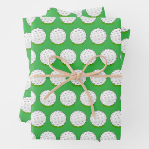 Feuille De Papier Cadeau Balle de golf motif vert blanc