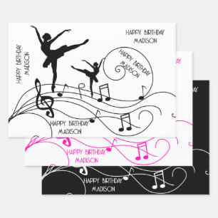 Feuille De Papier Cadeau Ballerina Anniversaire Illustration & notes musica