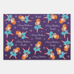 Feuille De Papier Cadeau Ballerina de Noël des cheveux rouges