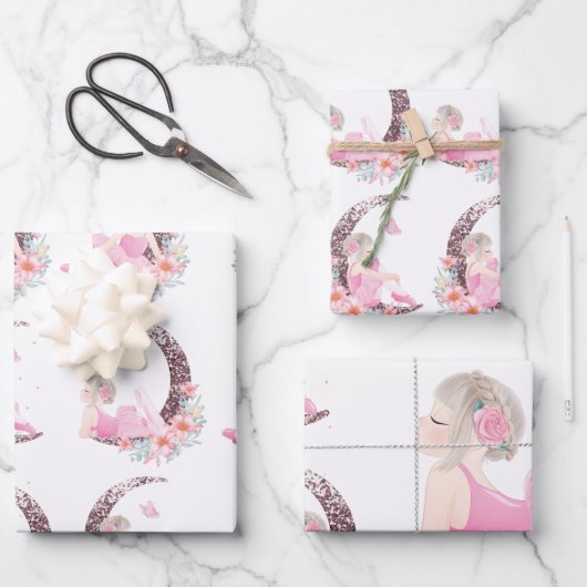 Feuille De Papier Cadeau Ballerina Moon Pastel Parties scintillant rose (Recto)