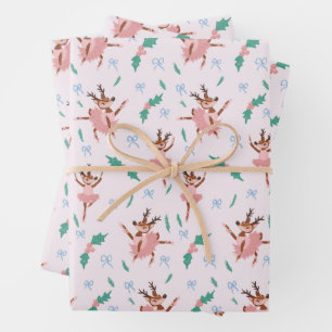 Feuille De Papier Cadeau Ballerina Reindeer et Bows Noël