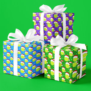 Feuille De Papier Cadeau Balles de tennis Chapeau du Père Noël & Flocons de